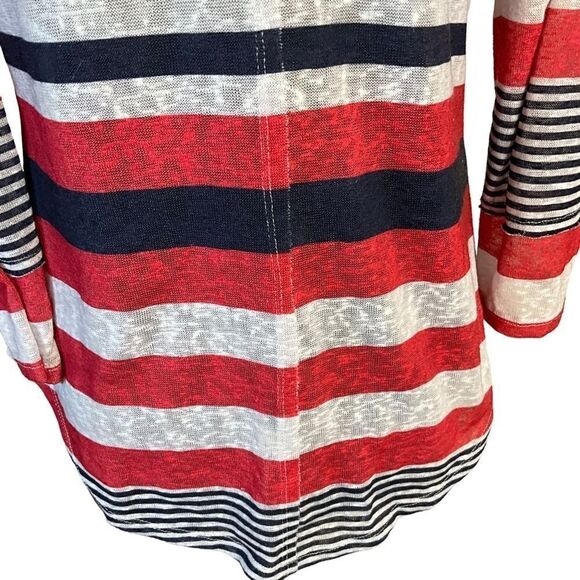 JOE Boxer Woman's Knit Shirt Size XL Red White Blue Striped Lace Tie Front - Picture 12 of 15